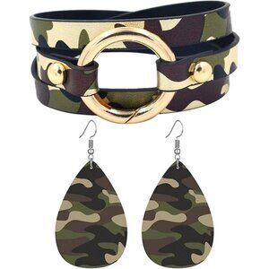 Leather Camo Bracelet Men Women Boho Multilayer Wrap Bangle Jewelry